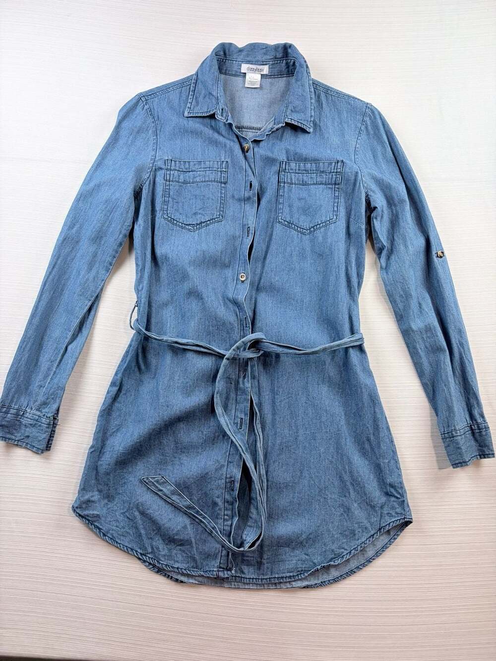 dizzylissy Denim Shirt Dress Size S Belted Long Sleeve